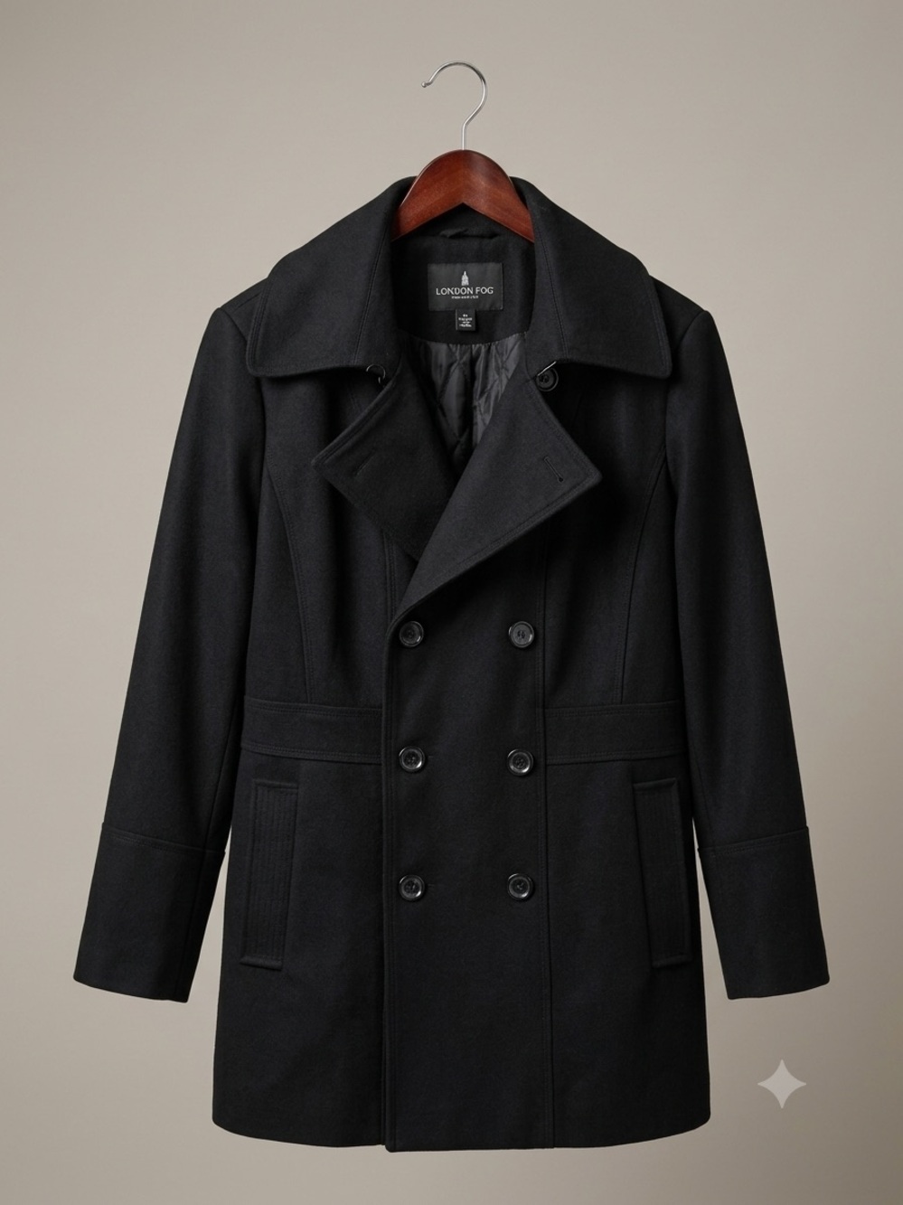 London Fog Black Women's Double-Breasted Peacoat